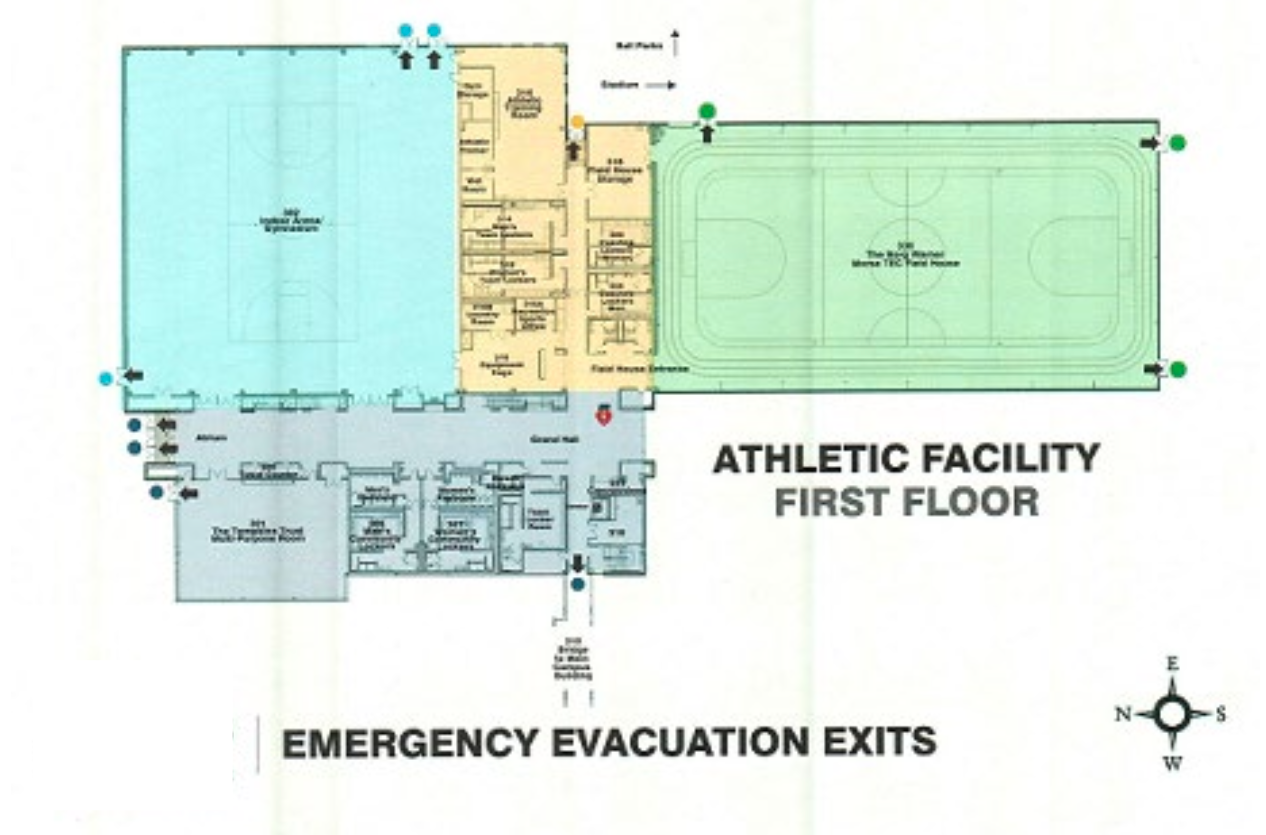 Map of Emergency Evacuation Exits - Athletics Facility - 1st Floor
