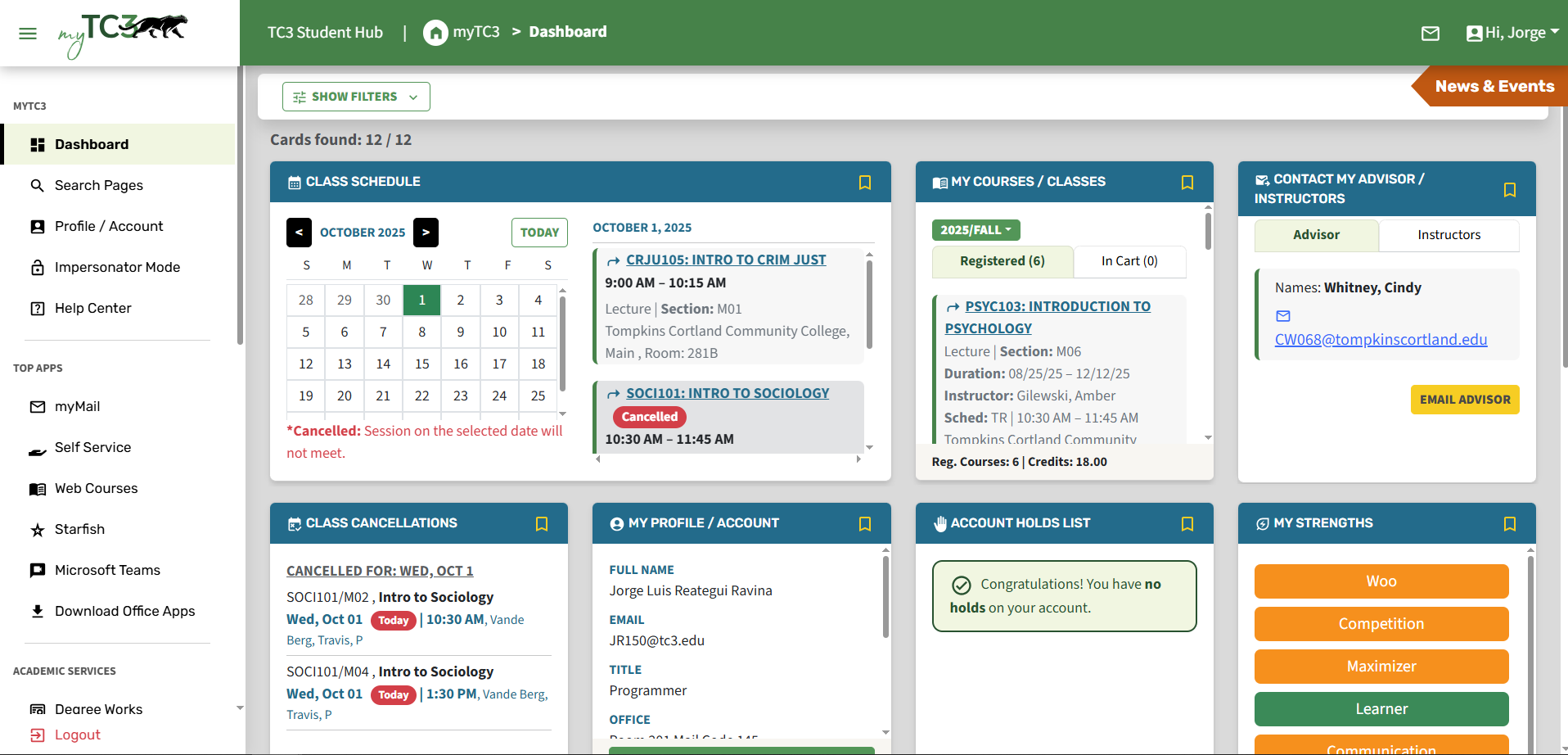 the new myTC3 dashboard
