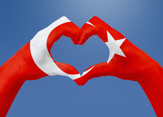 Hands in heart shape with flag of Turkey