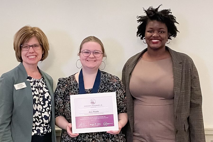 TC3 President Amy Kremenek, Ava Poole, TC3 Director of Educational Opportunity Programs Shadayvia Wallace