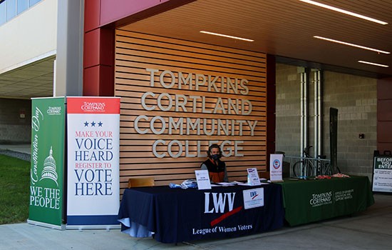 League of Women Voters' Registration booth on Dryden Campus