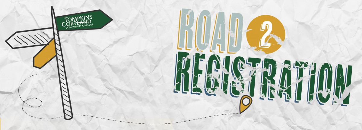 Road to Registration logo with road sign and map background