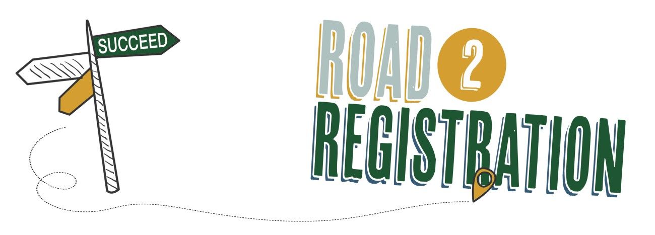 Road 2 Registration Graphic with street sign indicating success