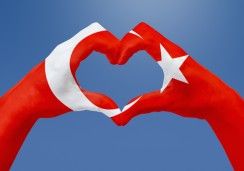 Hands in heart shape with flag of Turkey